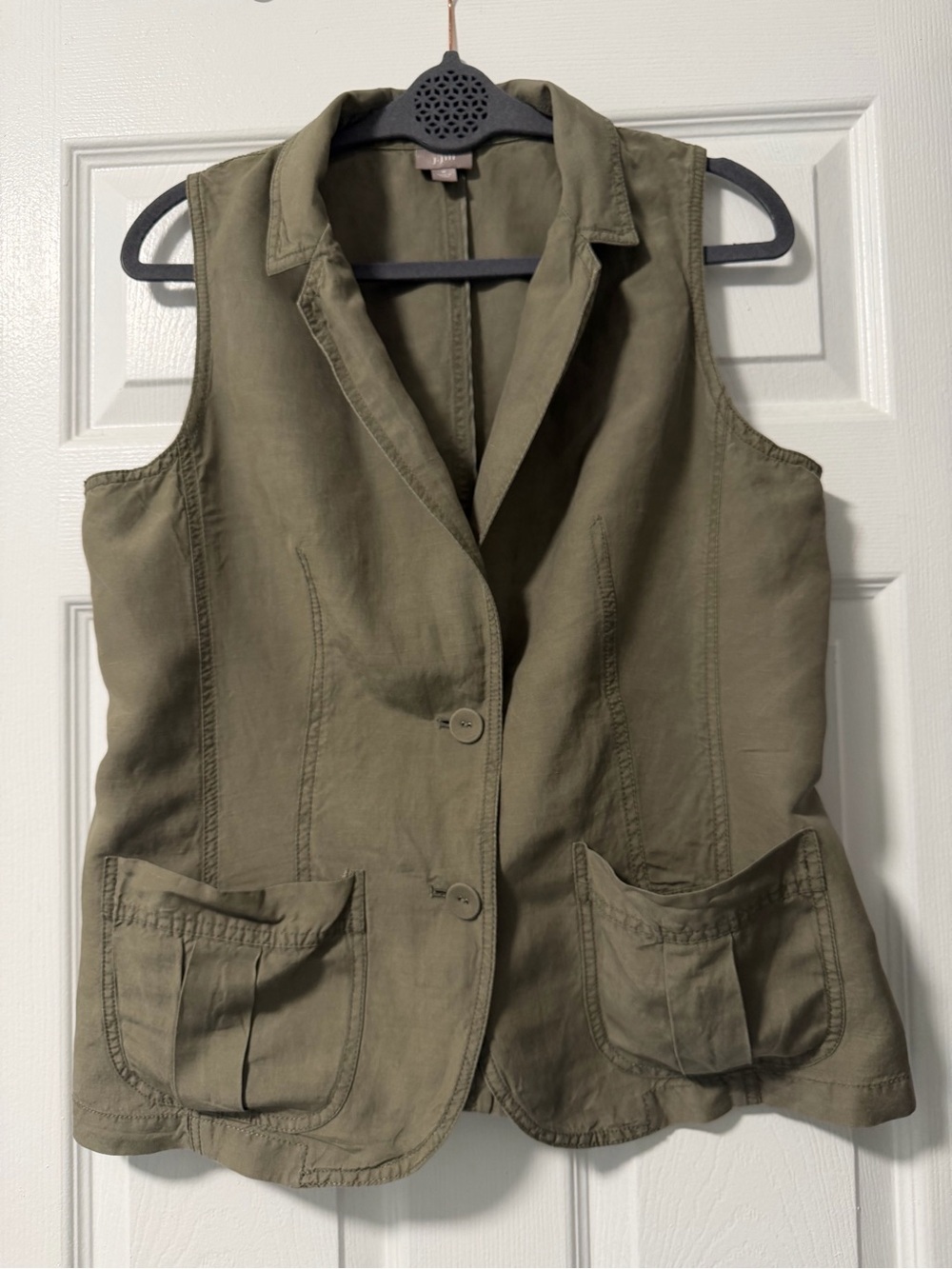 J.Jill Silk Linen Utility Vest M Olive Green Safari Blazer Pockets